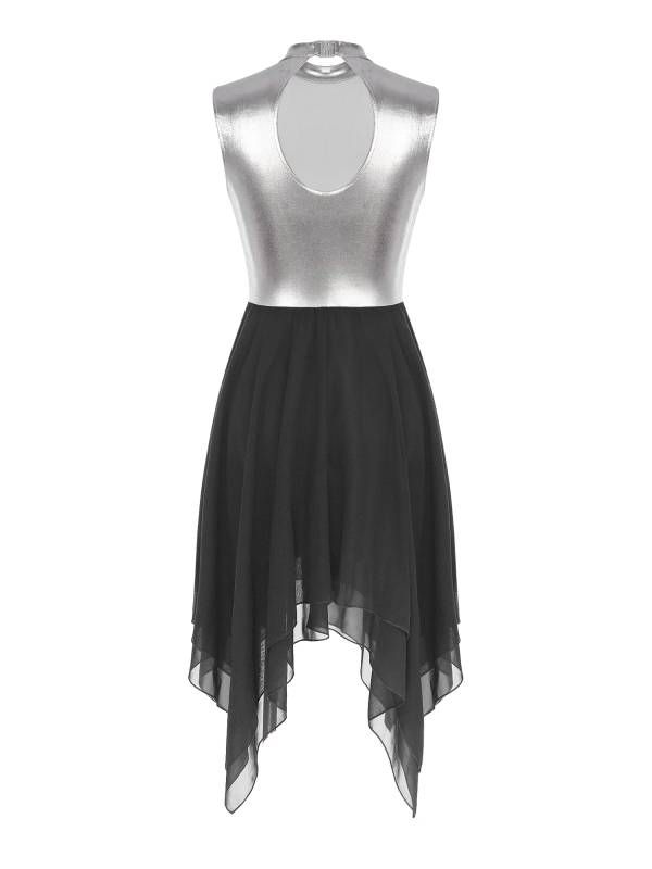 Women Sleeveless Metallic Color Block Lyrical Dance Dress thumb