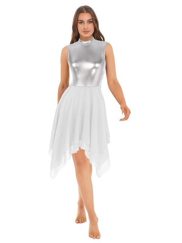 Women Sleeveless Metallic Color Block Lyrical Dance Dress thumb