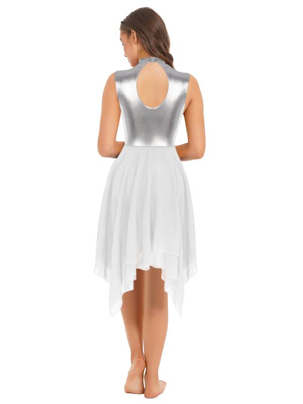 Women Sleeveless Metallic Color Block Lyrical Dance Dress thumb