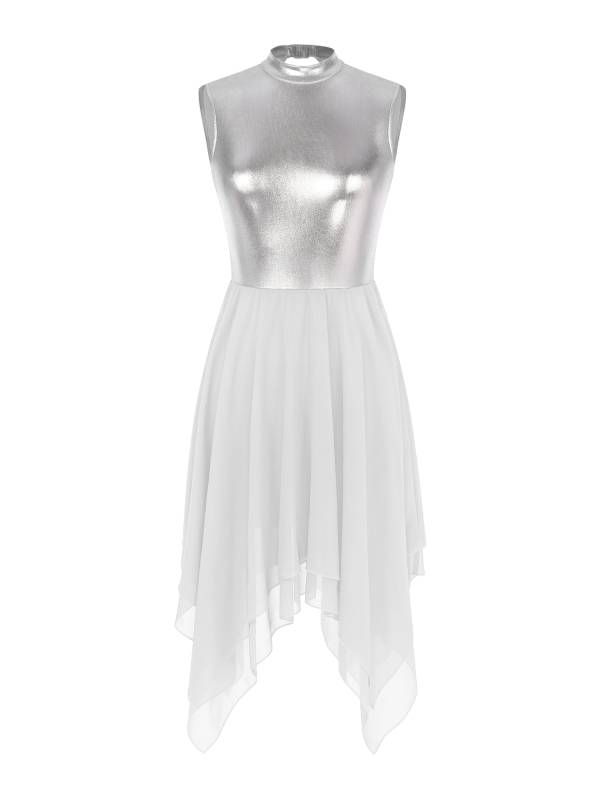Women Sleeveless Metallic Color Block Lyrical Dance Dress thumb