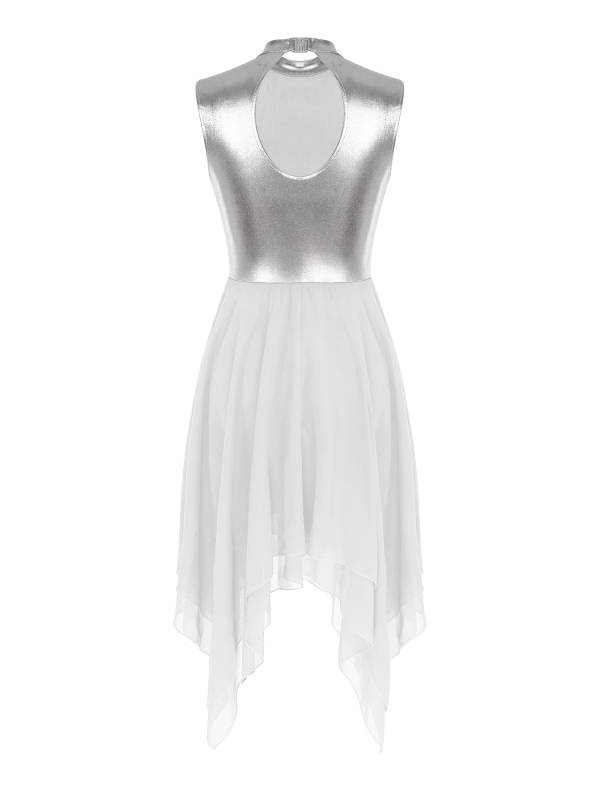 Women Sleeveless Metallic Color Block Lyrical Dance Dress thumb