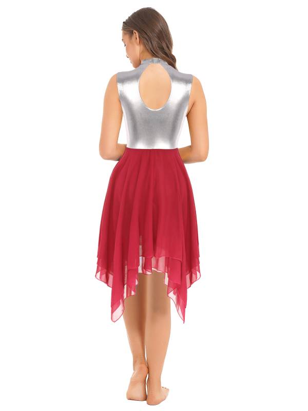 Women Sleeveless Metallic Color Block Lyrical Dance Dress thumb