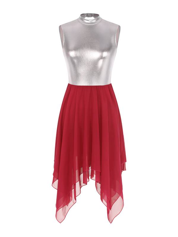 Women Sleeveless Metallic Color Block Lyrical Dance Dress thumb