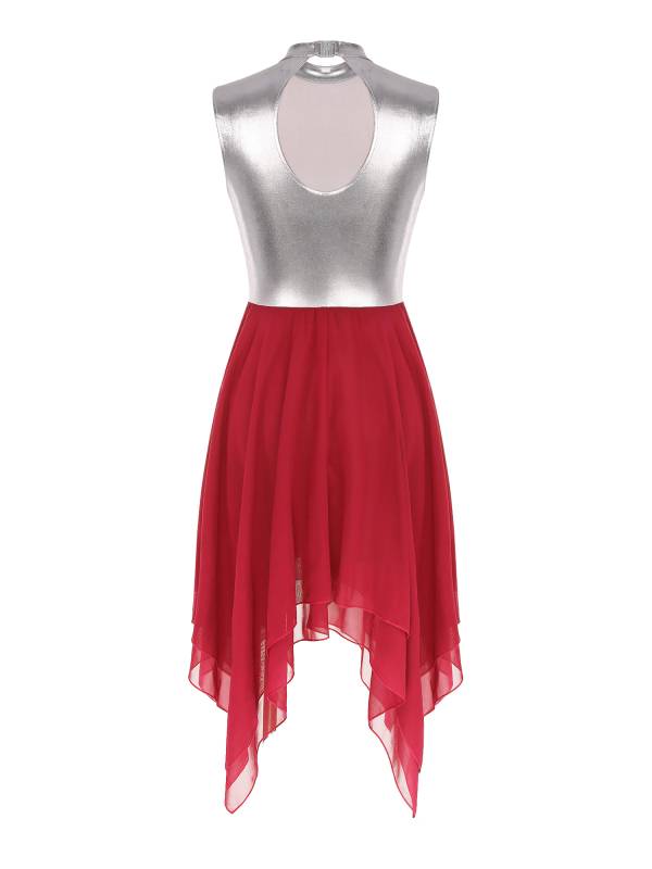 Women Sleeveless Metallic Color Block Lyrical Dance Dress thumb