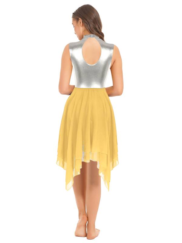 Women Sleeveless Metallic Color Block Lyrical Dance Dress thumb