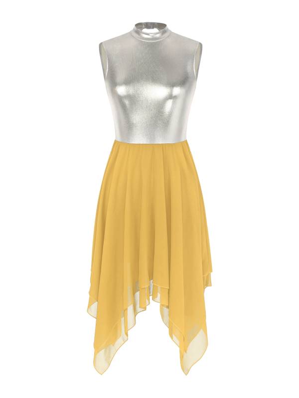 Women Sleeveless Metallic Color Block Lyrical Dance Dress thumb