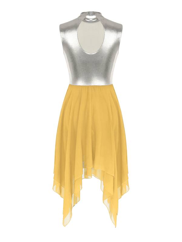 Women Sleeveless Metallic Color Block Lyrical Dance Dress thumb