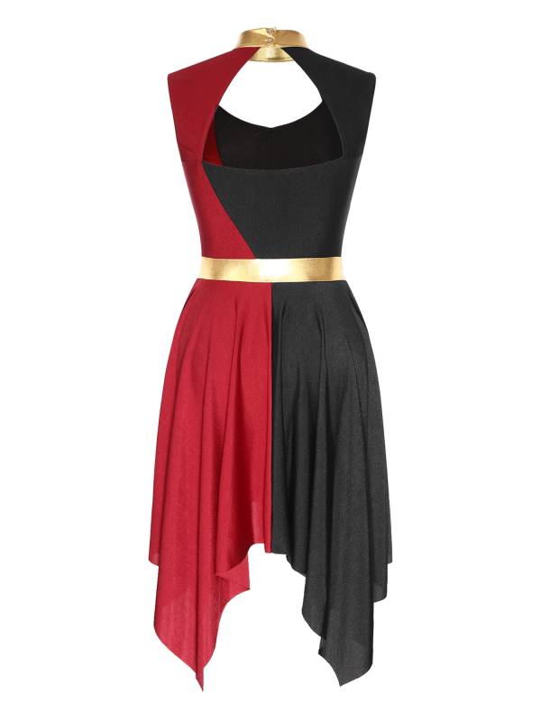 Women Color Block Sleeveless Hollow Worship Dance Dress thumb