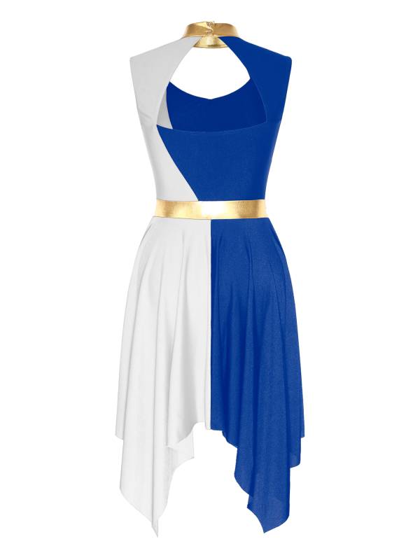Women Color Block Sleeveless Hollow Worship Dance Dress thumb