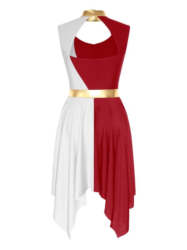 Women Color Block Sleeveless Hollow Worship Dance Dress thumb