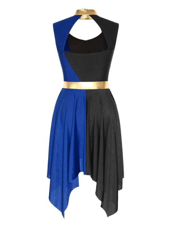 Women Color Block Sleeveless Hollow Worship Dance Dress thumb