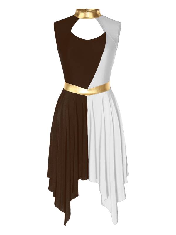 Women Color Block Sleeveless Hollow Worship Dance Dress thumb
