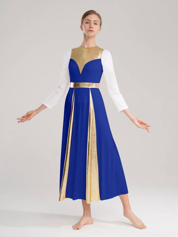 Women Sleeveless Color Block Church Worship Dance Dress(no white underdress) thumb