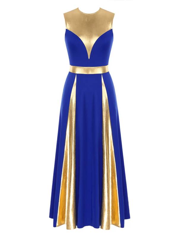 Women Sleeveless Color Block Church Worship Dance Dress(no white underdress) thumb