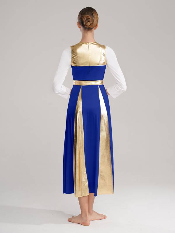 Women Sleeveless Color Block Church Worship Dance Dress(no white underdress) thumb