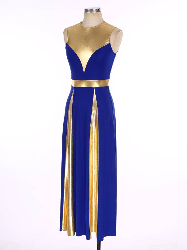 Women Sleeveless Color Block Church Worship Dance Dress(no white underdress) thumb