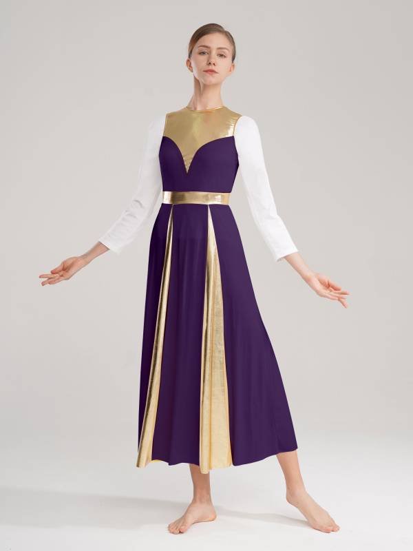Women Sleeveless Color Block Church Worship Dance Dress(no white underdress) thumb
