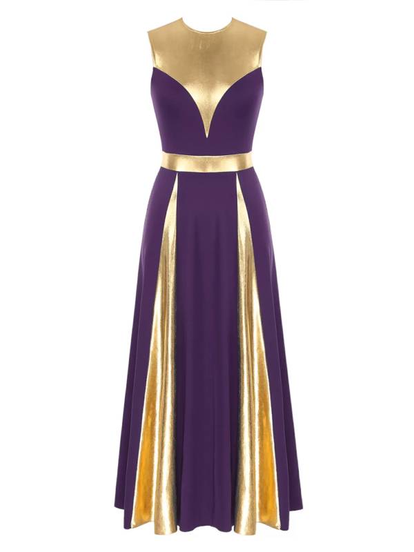 Women Sleeveless Color Block Church Worship Dance Dress(no white underdress) thumb