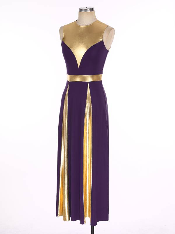 Women Sleeveless Color Block Church Worship Dance Dress(no white underdress) thumb