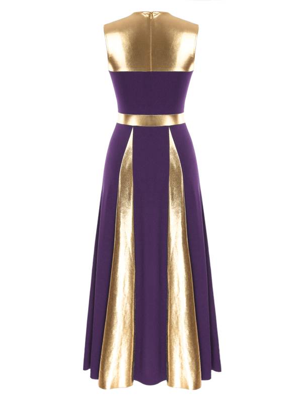 Women Sleeveless Color Block Church Worship Dance Dress(no white underdress) thumb
