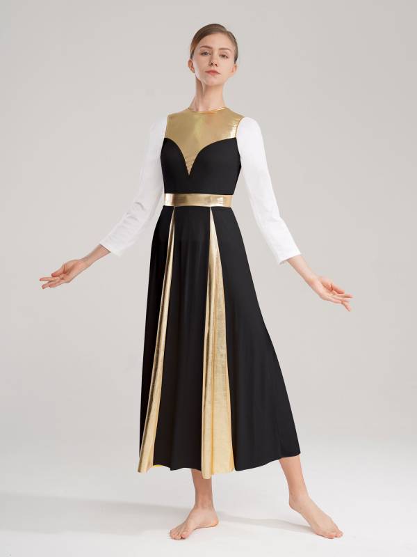 Women Sleeveless Color Block Church Worship Dance Dress(no white underdress) thumb