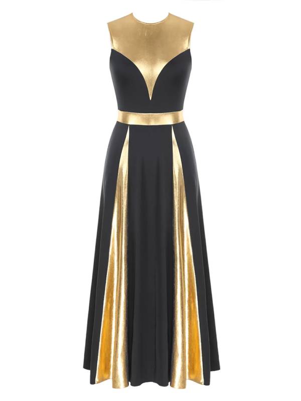 Women Sleeveless Color Block Church Worship Dance Dress(no white underdress) thumb