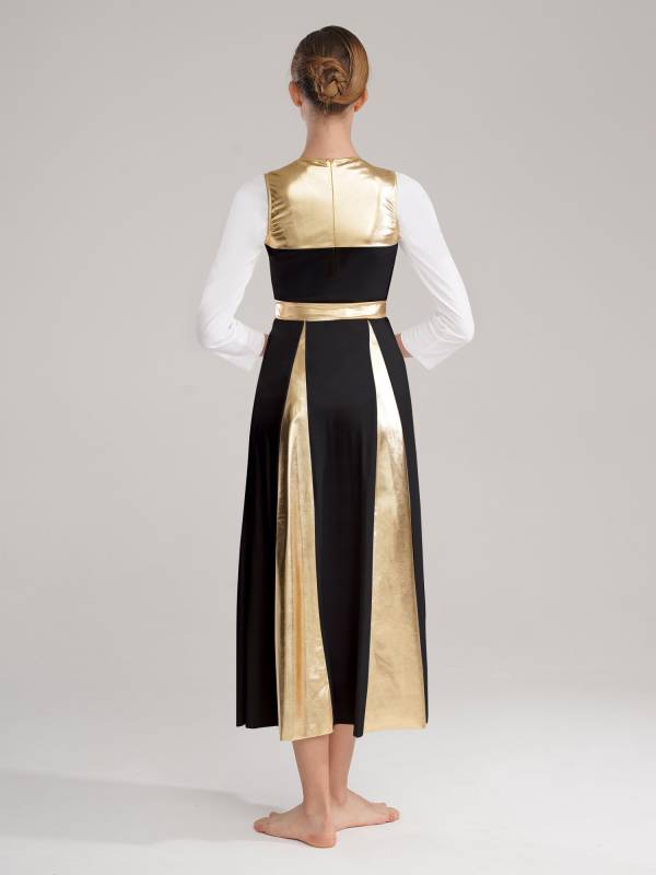Women Sleeveless Color Block Church Worship Dance Dress(no white underdress) thumb