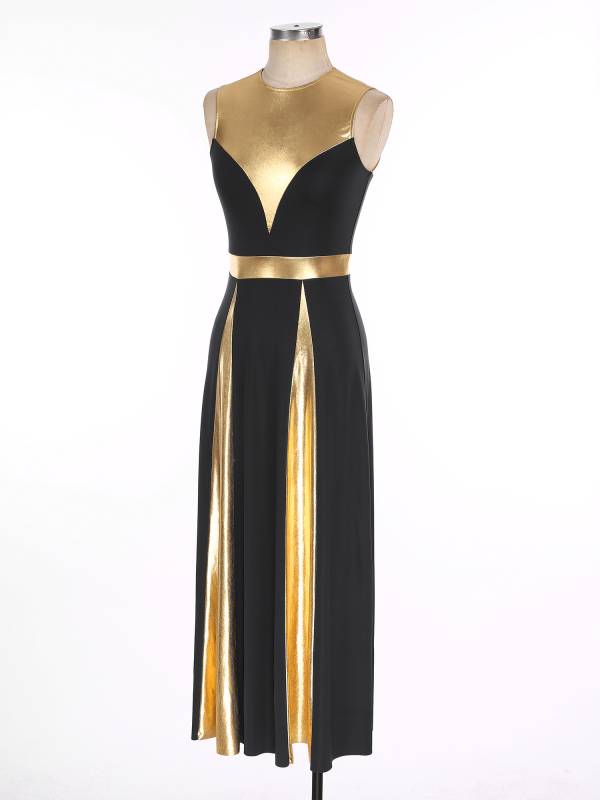 Women Sleeveless Color Block Church Worship Dance Dress(no white underdress) thumb