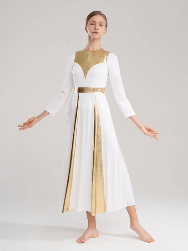 Women Sleeveless Color Block Church Worship Dance Dress(no white underdress) thumb