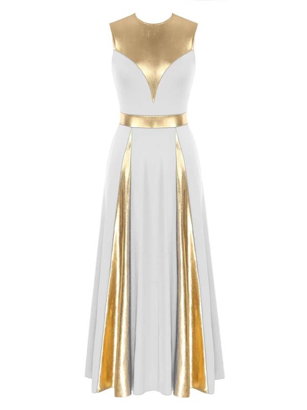 Women Sleeveless Color Block Church Worship Dance Dress(no white underdress) thumb