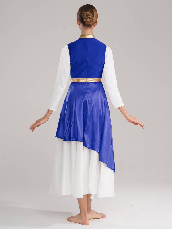 Women Sleeveless Satin High Low Worship Dance Dress(no white underdress) thumb