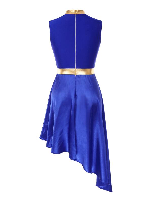 Women Sleeveless Satin High Low Worship Dance Dress(no white underdress) thumb