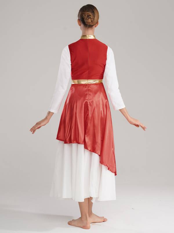 Women Sleeveless Satin High Low Worship Dance Dress(no white underdress) thumb