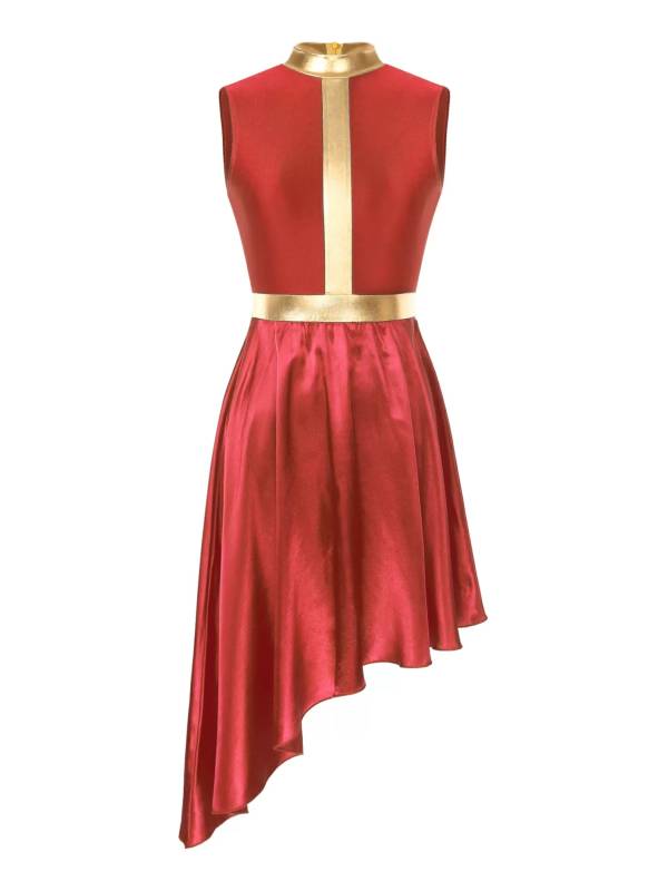 Women Sleeveless Satin High Low Worship Dance Dress(no white underdress) thumb