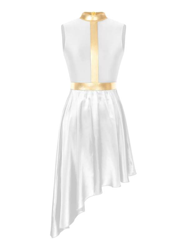 Women Sleeveless Satin High Low Worship Dance Dress(no white underdress) thumb