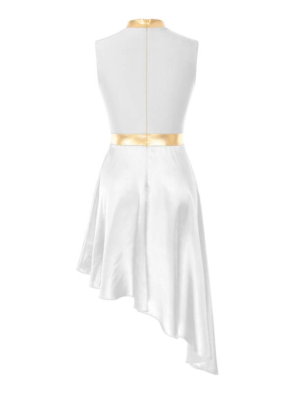 Women Sleeveless Satin High Low Worship Dance Dress(no white underdress) thumb