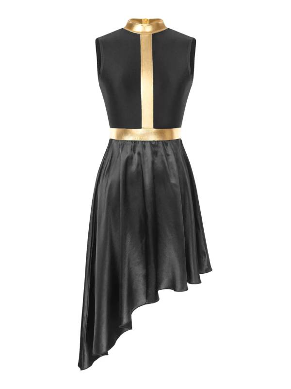 Women Sleeveless Satin High Low Worship Dance Dress(no white underdress) thumb