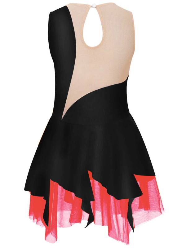 Kids Girls Sleeveless Colorblock Rhinestone Skating Dance Dress thumb