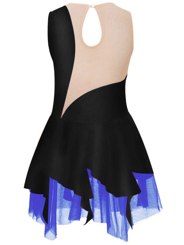 Kids Girls Sleeveless Colorblock Rhinestone Skating Dance Dress thumb
