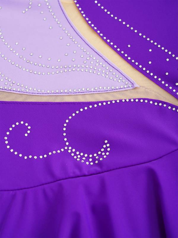 Kids Girls Sleeveless Colorblock Rhinestone Skating Dance Dress thumb