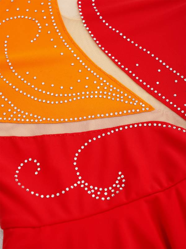 Kids Girls Sleeveless Colorblock Rhinestone Skating Dance Dress thumb