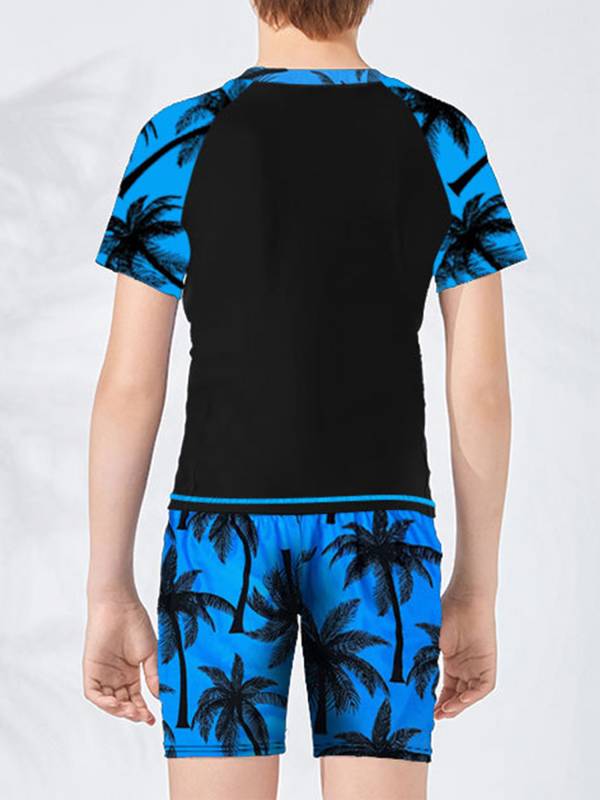 Kids Boys Two Pieces Short Sleeve Palm Leaf Rash Guard Set thumb