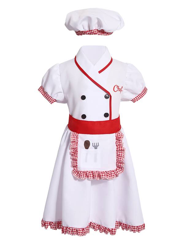 Chef Costume Dress Top with Hat for Kids Girls and Boys thumb