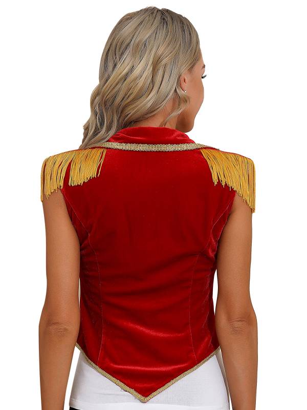 Women Sleeveless Tassels Velvet Circus Ringmaster Waistcoat thumb