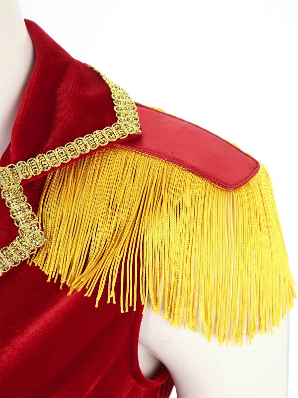 Women Sleeveless Tassels Velvet Circus Ringmaster Waistcoat thumb