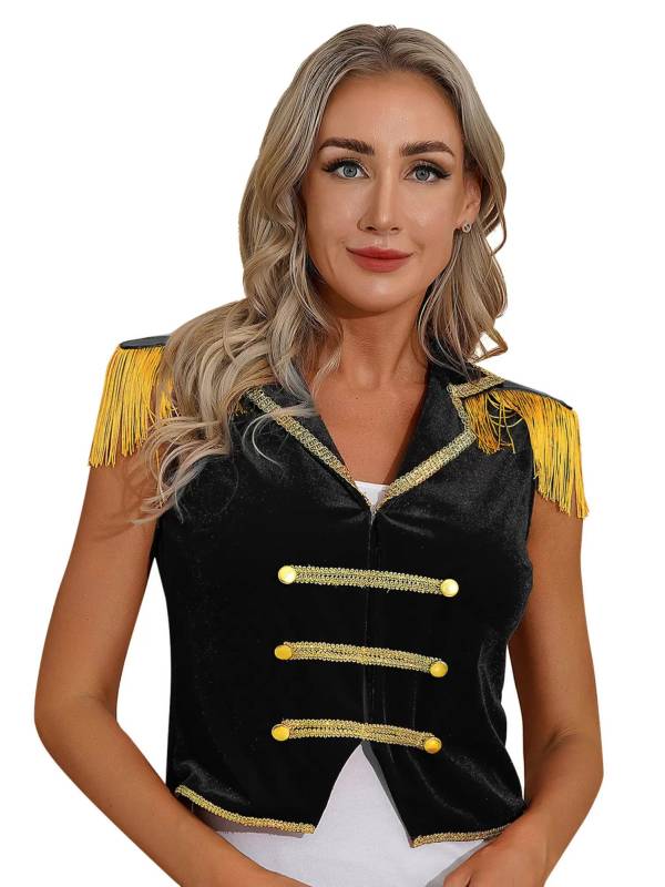 Women Sleeveless Tassels Velvet Circus Ringmaster Waistcoat thumb