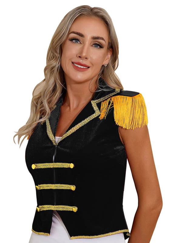 Women Sleeveless Tassels Velvet Circus Ringmaster Waistcoat thumb