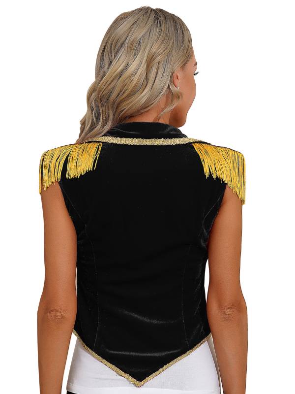 Women Sleeveless Tassels Velvet Circus Ringmaster Waistcoat thumb