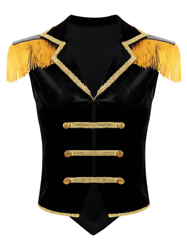 Women Sleeveless Tassels Velvet Circus Ringmaster Waistcoat thumb