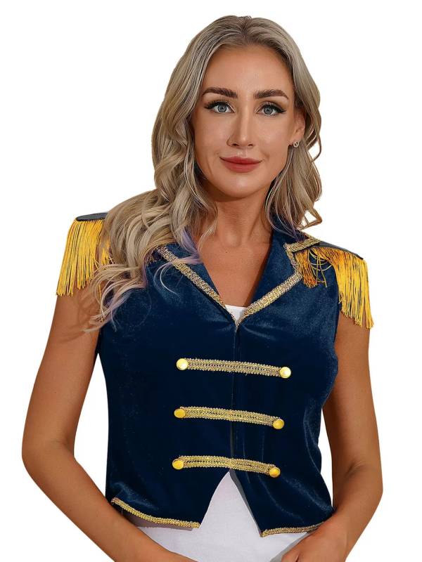 Women Sleeveless Tassels Velvet Circus Ringmaster Waistcoat thumb